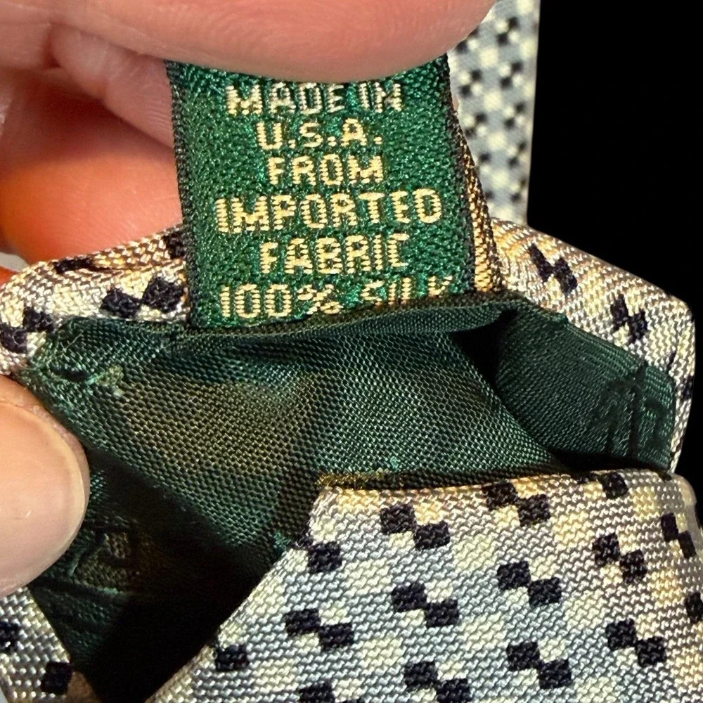 Vintage Ralph Lauren Black White Geo Square 100% Silk Made USA Tie 57